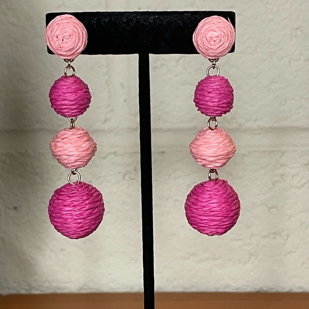🆕 Boho Raffia Ball Drop Dangle Earrings 🩷💕💗